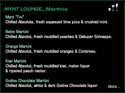 Mynt Lounge Martinis Drink Menu