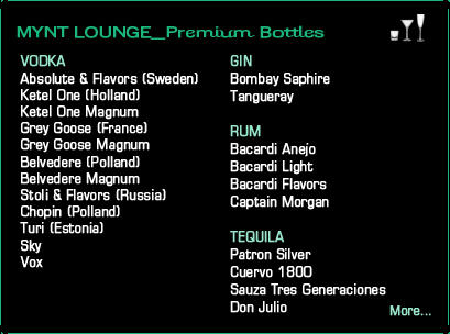 Mynt Lounge Premium Drink Menu